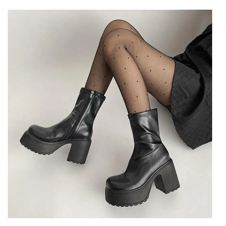 Aiertu Goth Gothic Chunky Platform Ankle Boots Women Autumn Patent Leather Motorcycle Boots Woman Plus Size 43 Thick Bottom Shoes