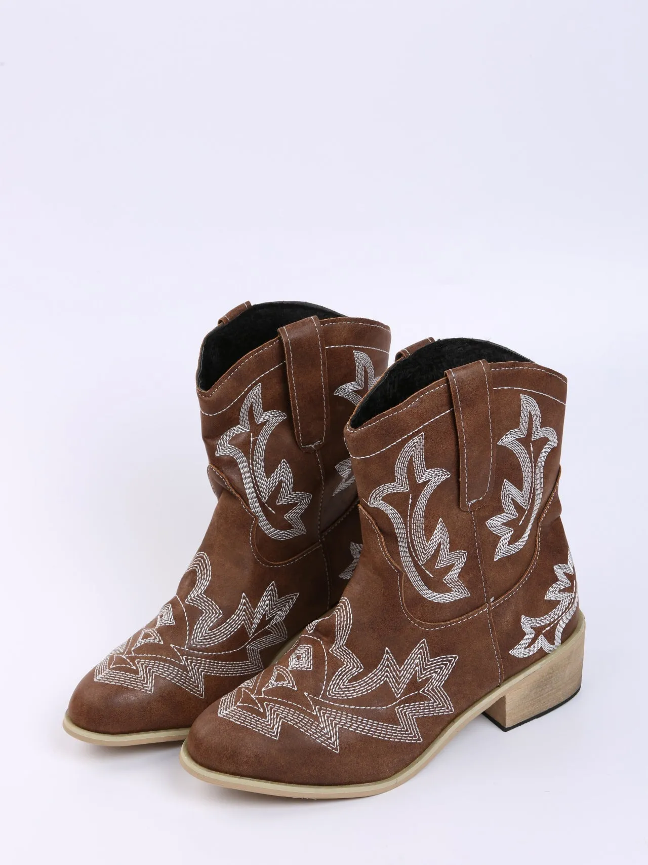elveswallet Embroidered Floral Chunky Heel Martin Boots