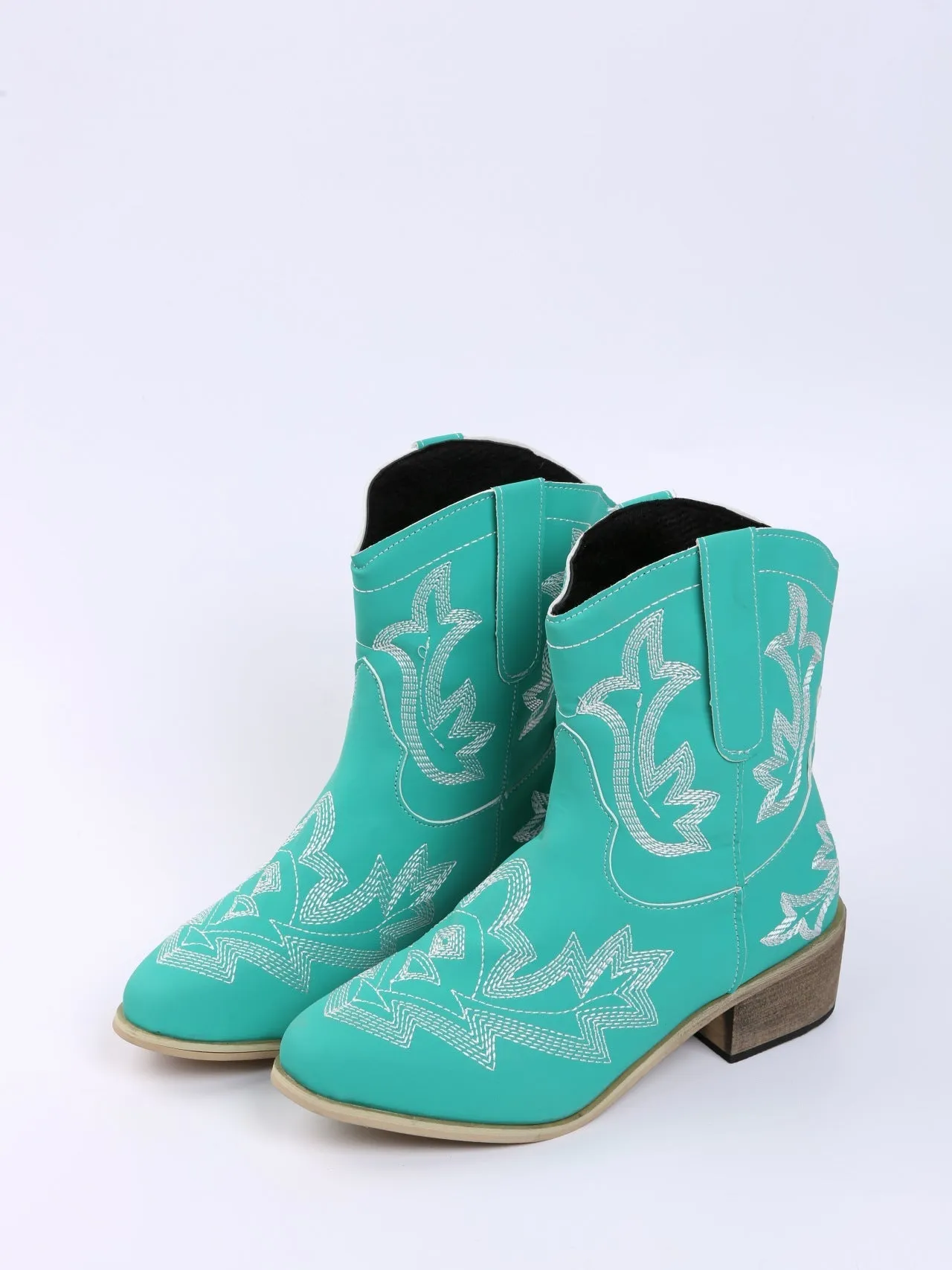 elveswallet Embroidered Floral Chunky Heel Martin Boots