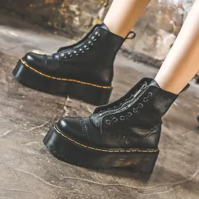Martin Boots for Women Men Thick Thread Thick Bottom Top Layer Cowhide Sinclair Front Zipper Two-Way Wear Height Increasing HOTan and NEWn British Women's Shoes