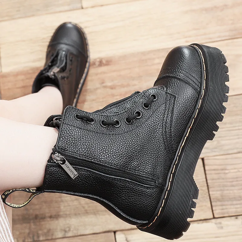 Martin Boots for Women Men Thick Thread Thick Bottom Top Layer Cowhide Sinclair Front Zipper Two-Way Wear Height Increasing HOTan and NEWn British Women's Shoes