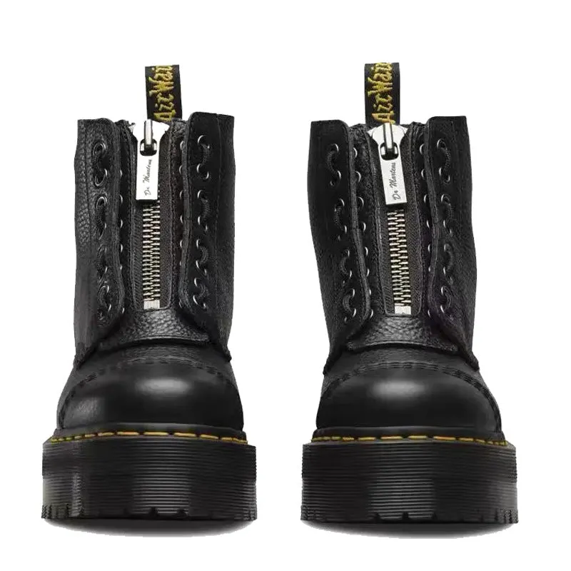 Martin Boots for Women Men Thick Thread Thick Bottom Top Layer Cowhide Sinclair Front Zipper Two-Way Wear Height Increasing HOTan and NEWn British Women's Shoes