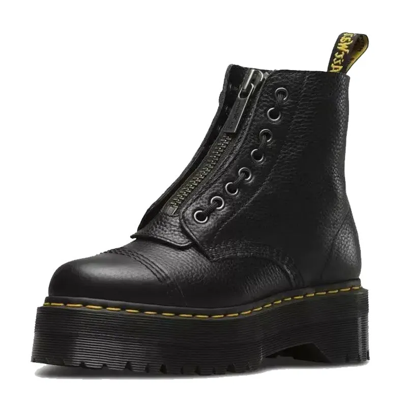 Martin Boots for Women Men Thick Thread Thick Bottom Top Layer Cowhide Sinclair Front Zipper Two-Way Wear Height Increasing HOTan and NEWn British Women's Shoes
