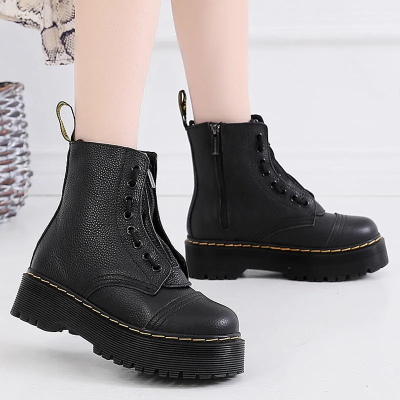 Martin Boots for Women Men Thick Thread Thick Bottom Top Layer Cowhide Sinclair Front Zipper Two-Way Wear Height Increasing HOTan and NEWn British Women's Shoes