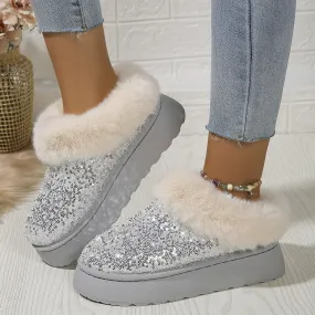 Plush Warm Sequins Thick-Soled Snow Boots