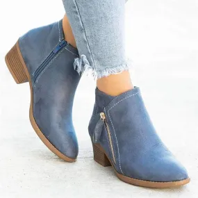 Suede Side Low-heel Zipper Boots