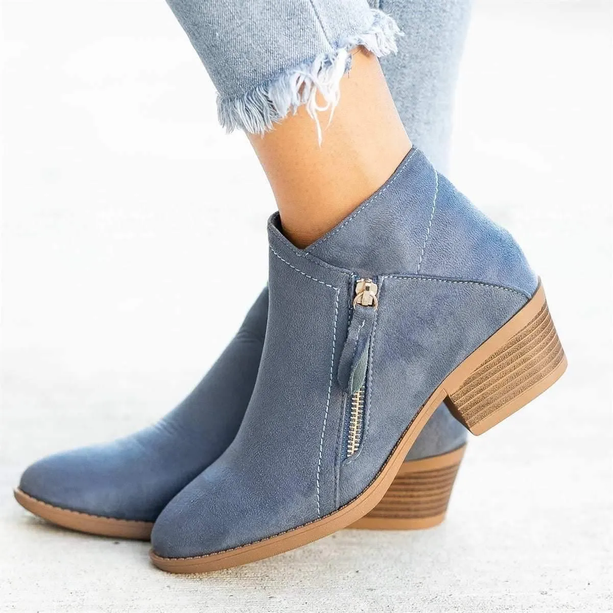 Suede Side Low-heel Zipper Boots