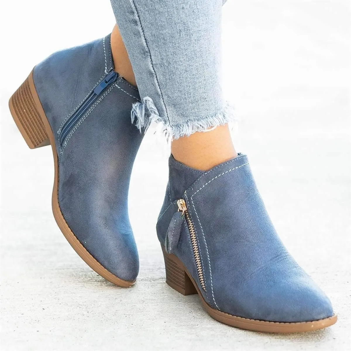 Suede Side Low-heel Zipper Boots