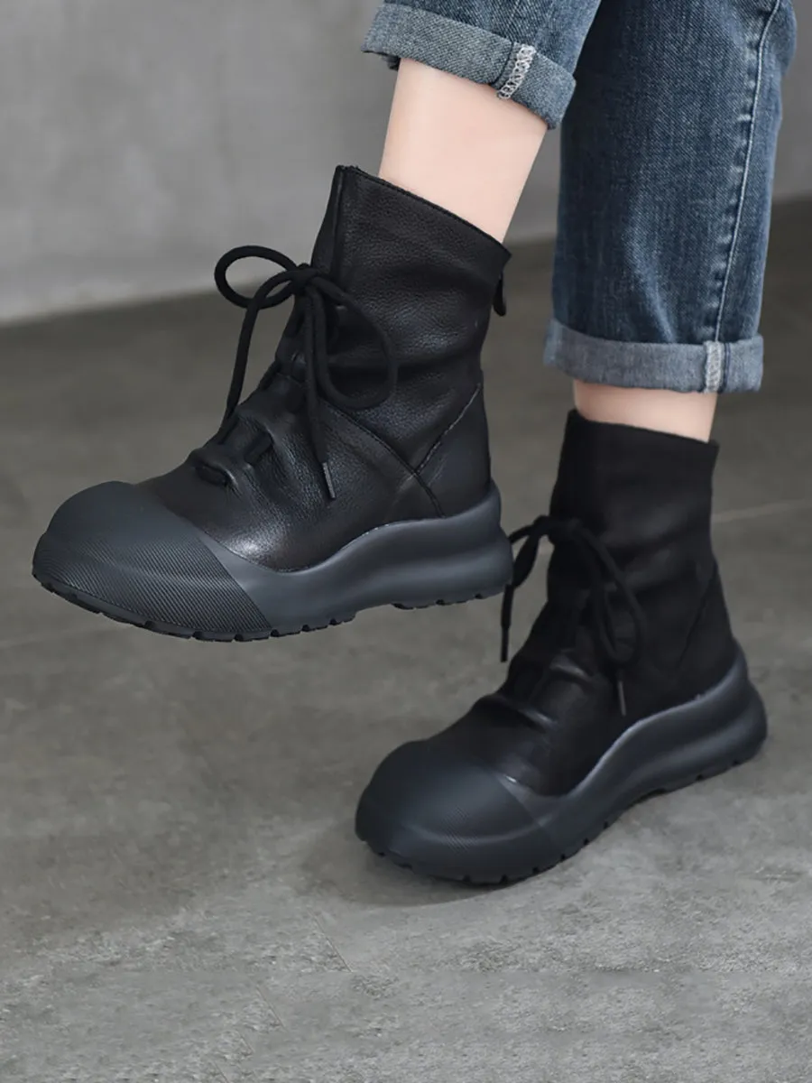 Women Genuine Leather Mid-Heel Martin Boots QN022